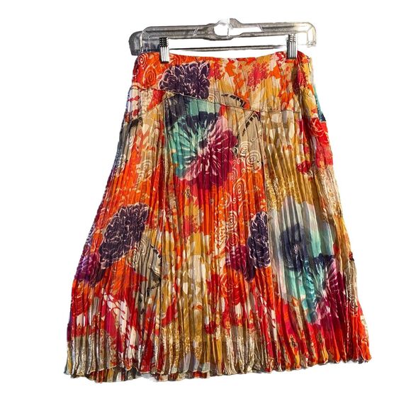 Tribal Crinkled Lined Skirt‎ Size 6 Guava Coral Orange Cream Tropical Above Knee - Picture 1 of 9